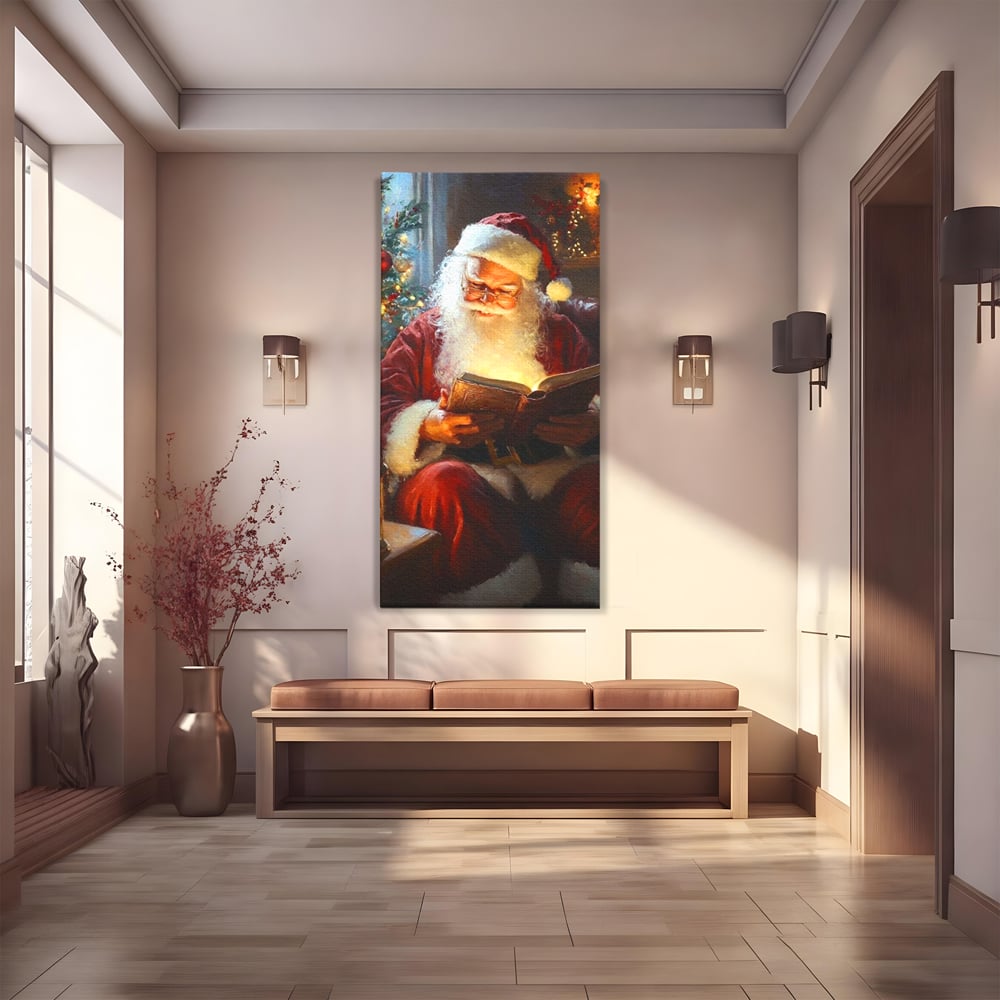 Tablou canvas cu tablou canvas cu mos craciun citind, fara rama, pe sasiu de lemn